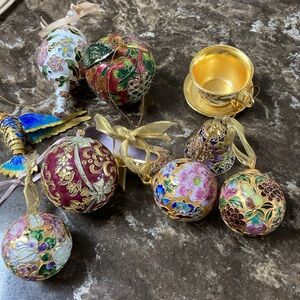 10 cloisonné ornaments euc bird teacup slipper bell apple balls